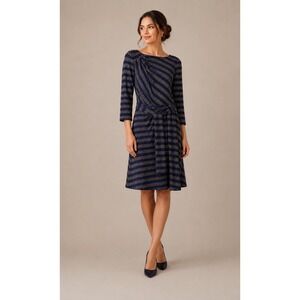 Lily & Taylor Navy Gold Metallic Striped Sheath Dress Womens Size 12 Made in USA